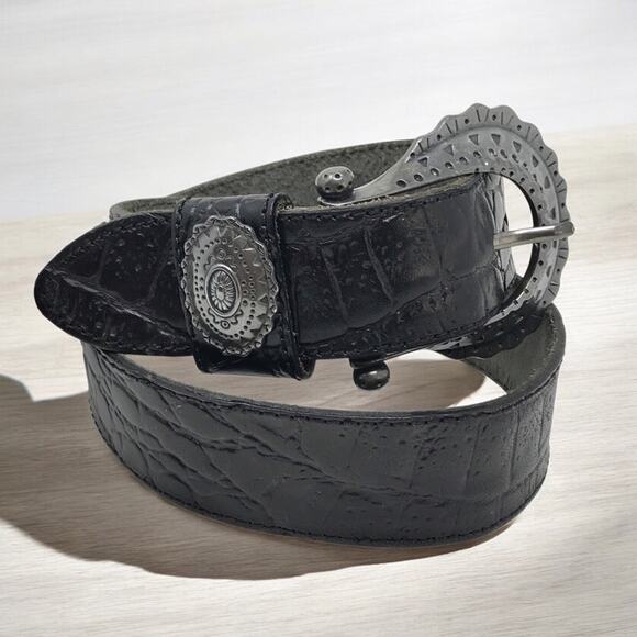 Avignon Black & Silver Leather Boho Belt Croc-Embossed Texture Medium - Picture 7 of 7